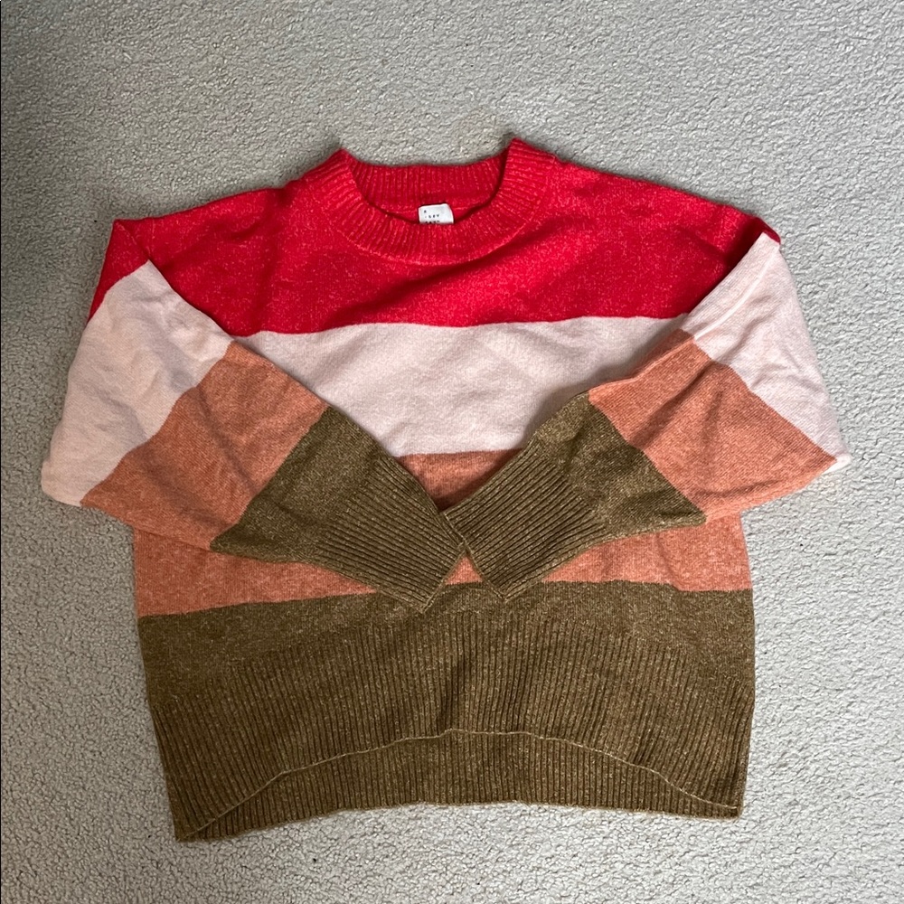 a new day Colorblock Crewneck Sweater - Red, Pink, Coral, Olive